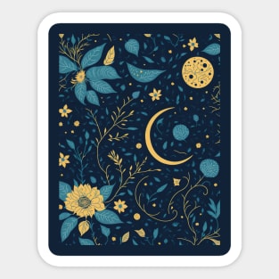 Celestial Moon and Flowers Sticker